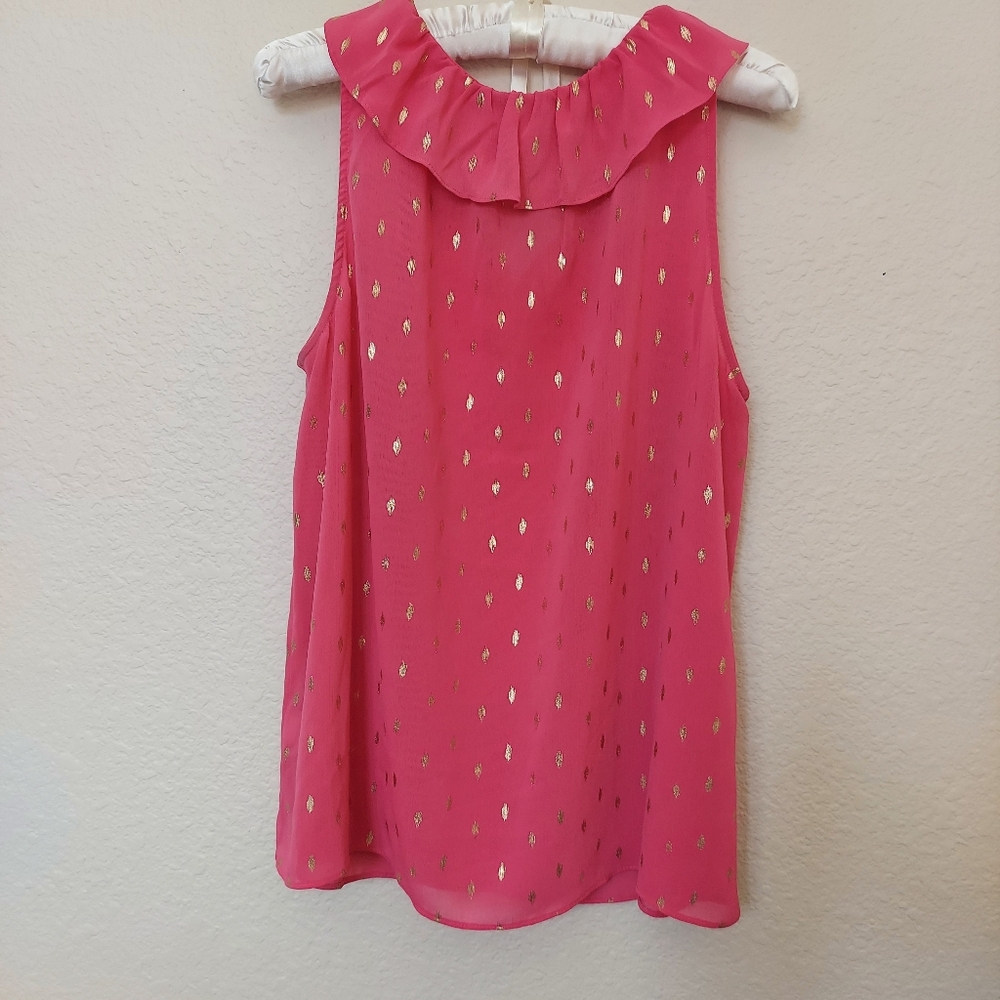 Juicy Couture Sleeveless V Neck Blouse Hot Pink with Gold Print  Sz XL - Picture 3 of 12